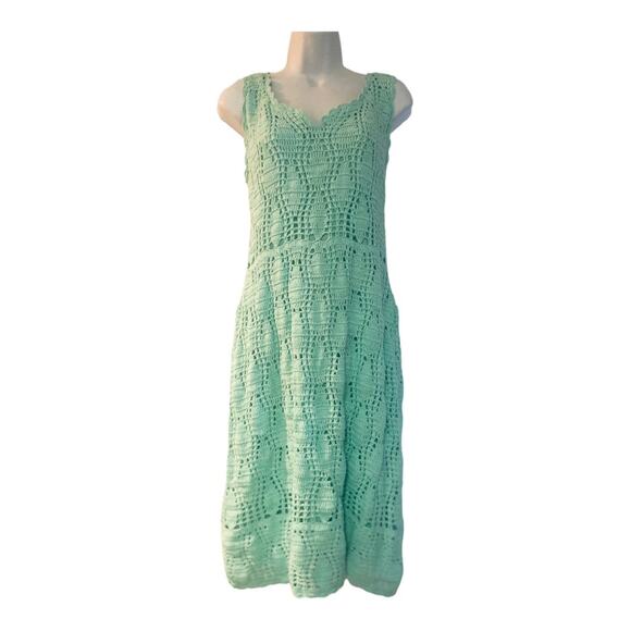 ASHRO Crochet Suit Aqua-Mint Jacket Dress Church Party Resort Cruise Office - Picture 5 of 15